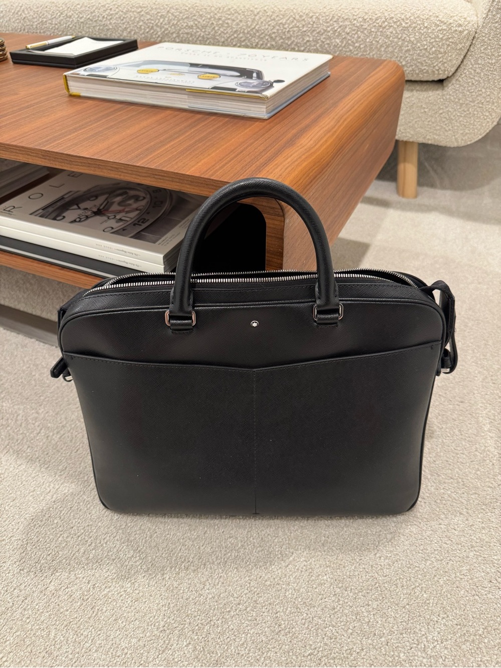 Montblanc Black Leather Briefcase with Top Handles